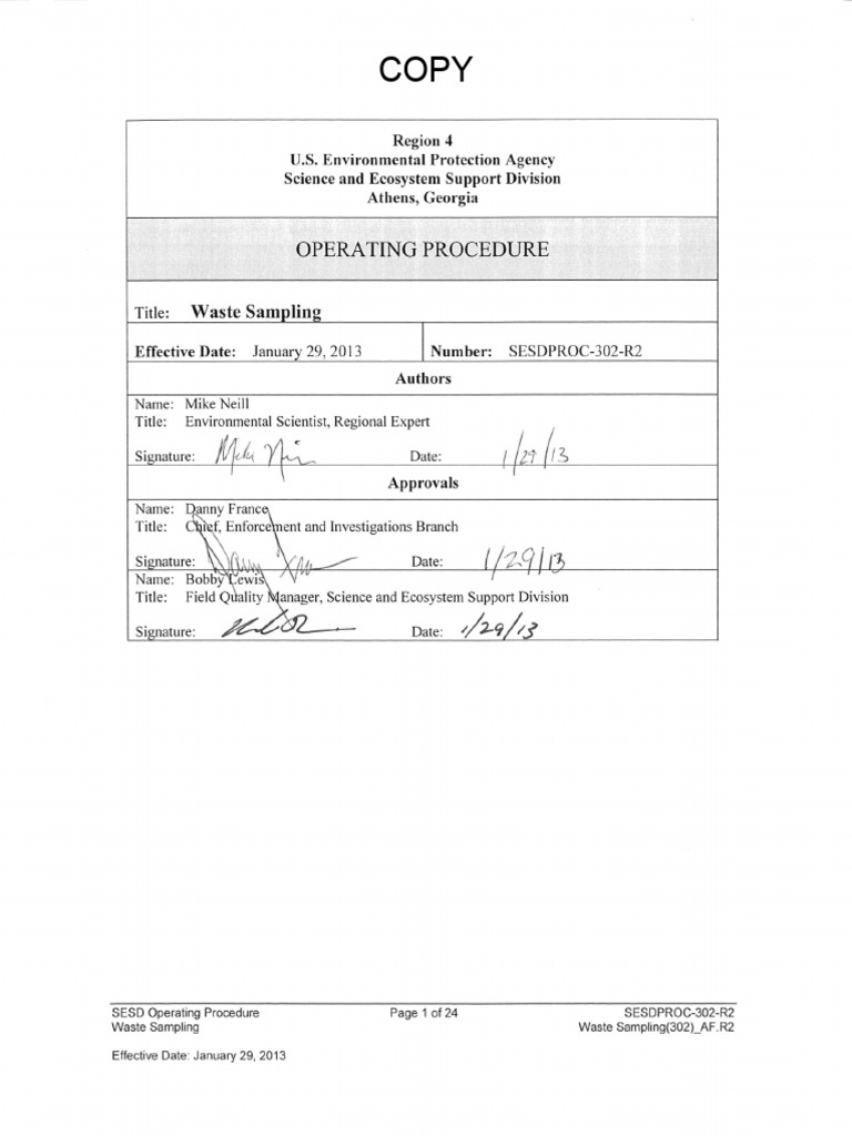 Waste Sampling Operating Procedure | PDF | Science & Mathematics ...