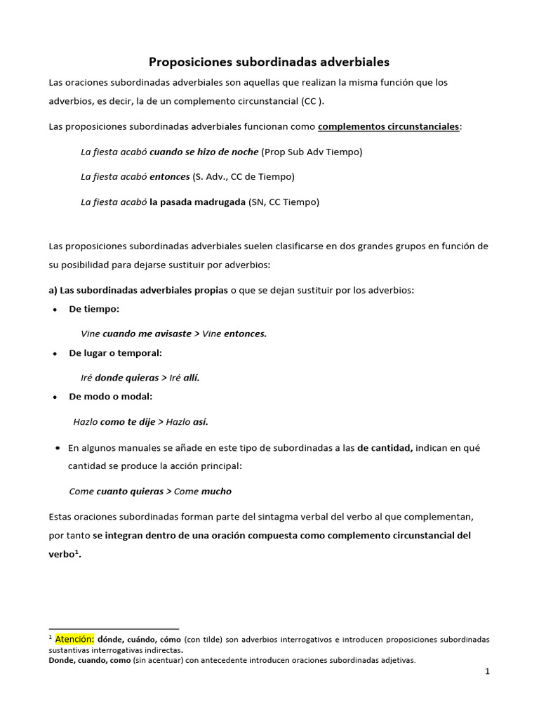 Oraciones Subordinadas Adverbiales | PDF | Filosofía | Artes del ...