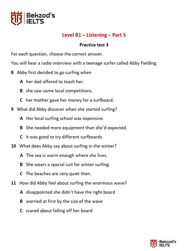Listening B1 Multiple Choice Pdf