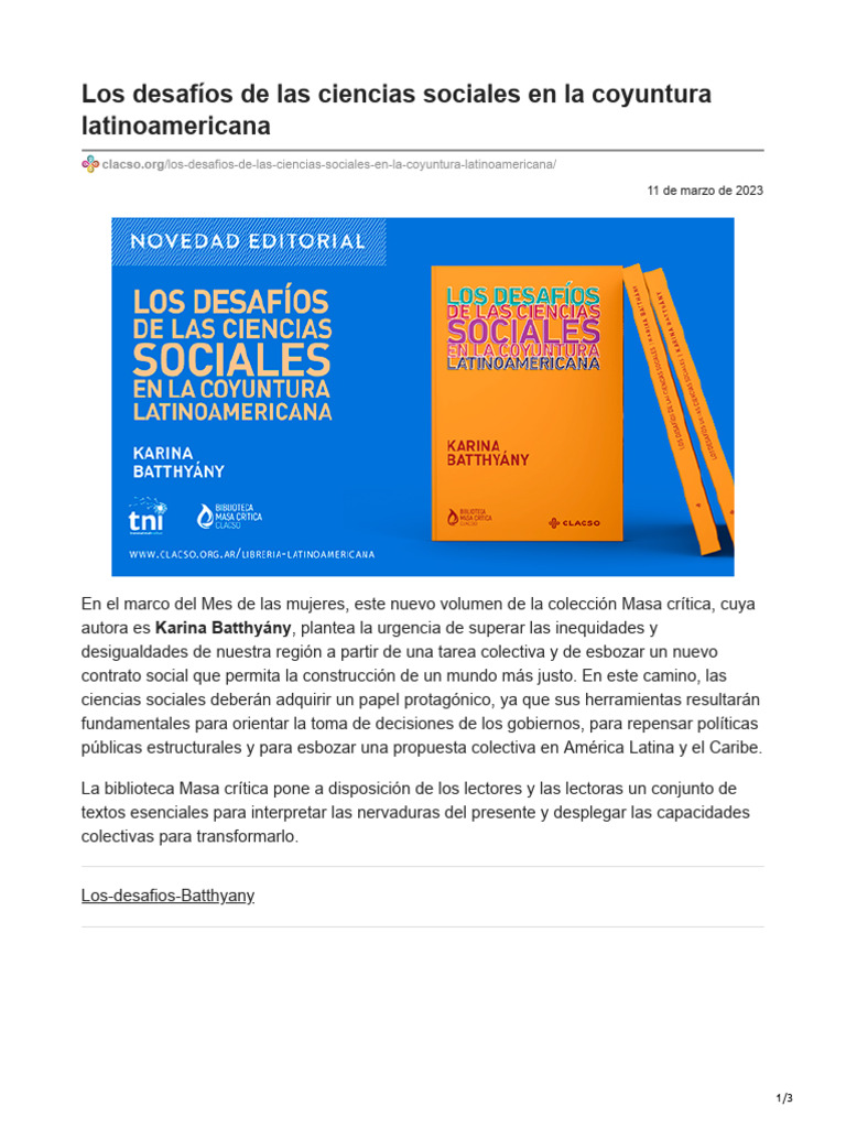 Los Desafíos de Las Ciencias Sociales en La Coyuntura Latinoamericana | PDF
