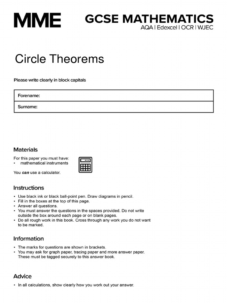 Circle Theorems Questions Mme Pdf Circle Angle