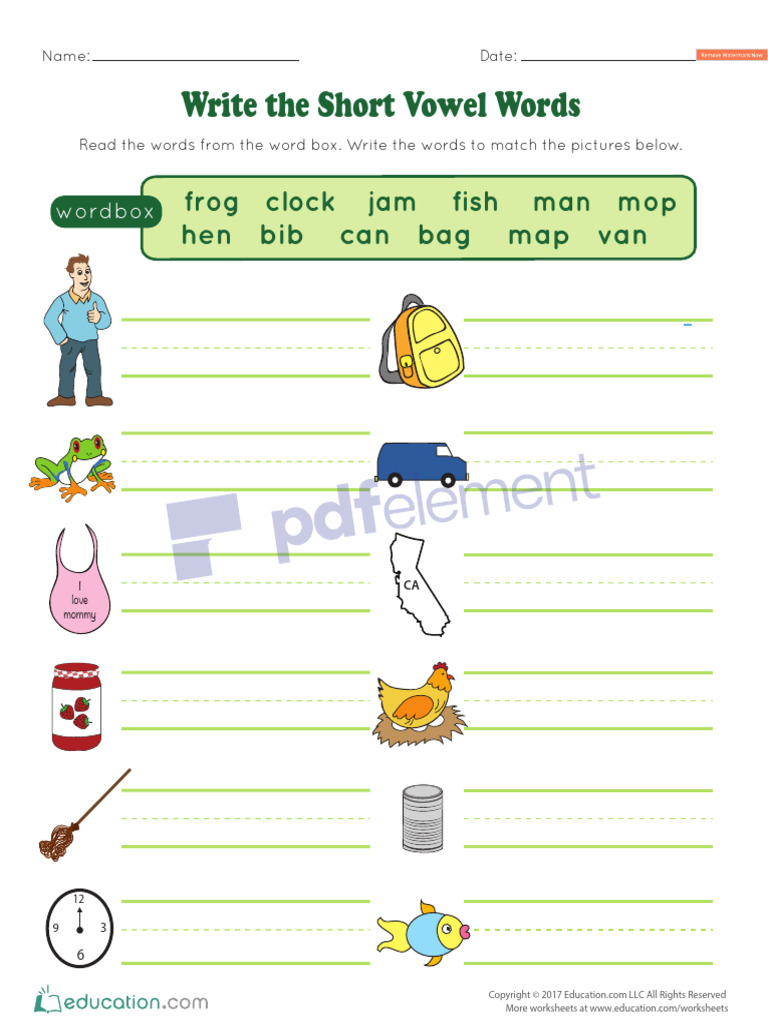 Short Vowels Words PDF