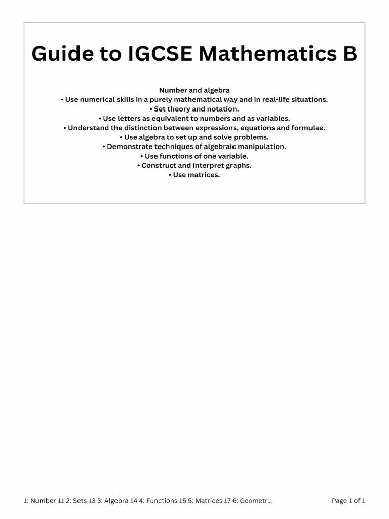 1 Number 11 2 Sets 13 3 Algebra 14 4 Functions 15 5 Matrices 17 6