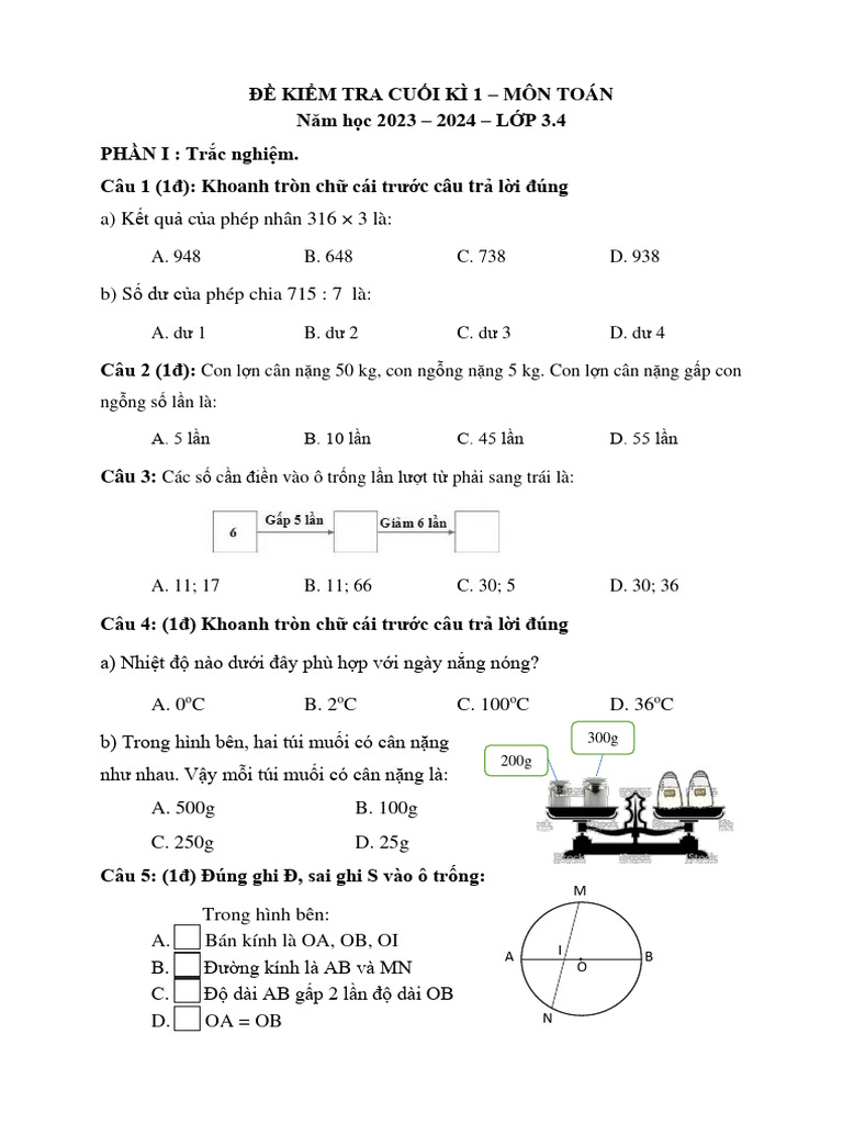 De thi toan lop 3 hoc ki 1 ket noi tri thuc so 4 pdf