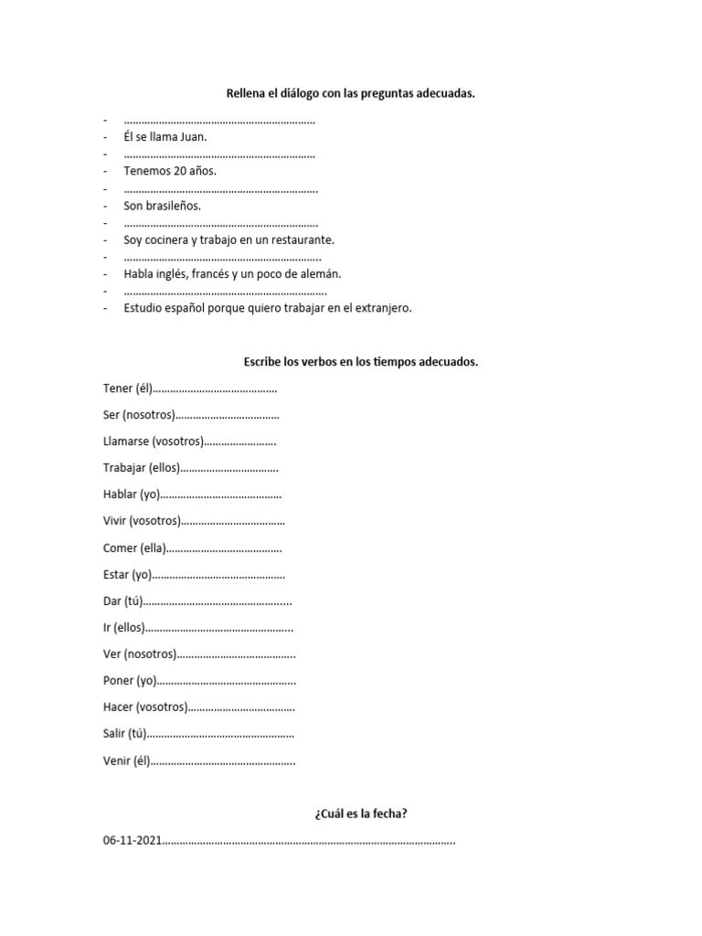Repaso de Las Unidades 1-3 Del Libro Experiencias A1-A2 | PDF