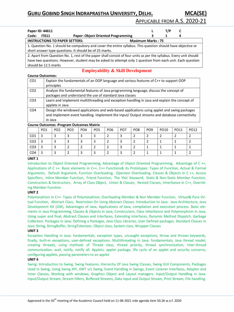 Syllabus OOPS | PDF