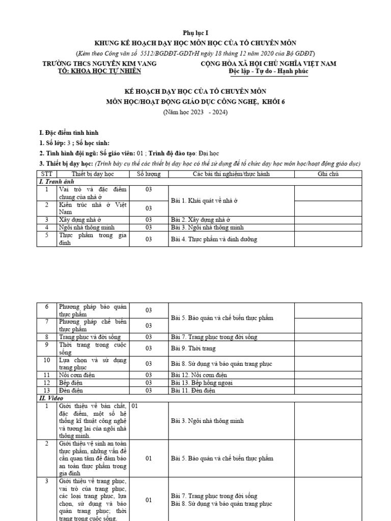 Phu - Luc - 1 Lop6 | PDF