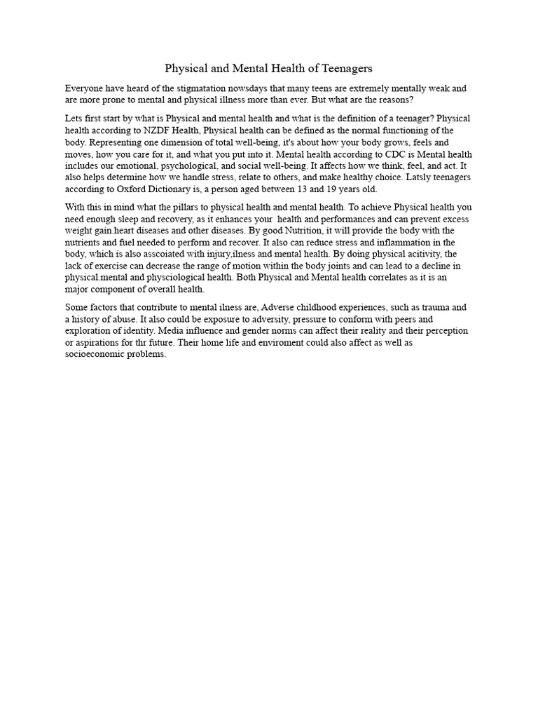 Physical and Mental Health of Teenagers | PDF