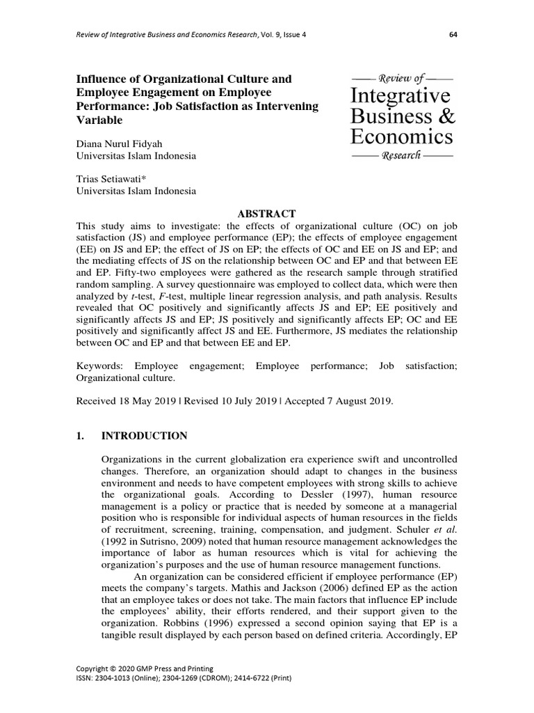 Influence of Organizational Culture and Employee Engagement On Employee ...