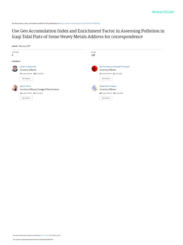 Use Geo Accumulation Indexand Enrichment Factorin Assessing | PDF ...