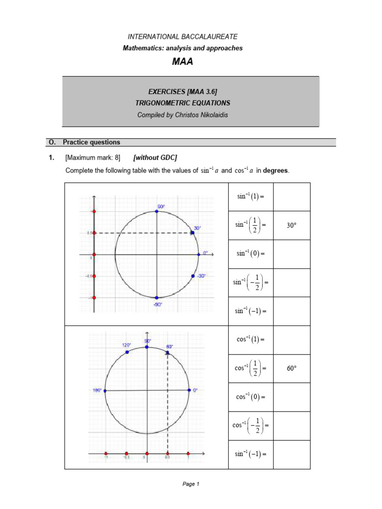 Trigonometric Equations Exercises | PDF | Trigonometric Functions ...