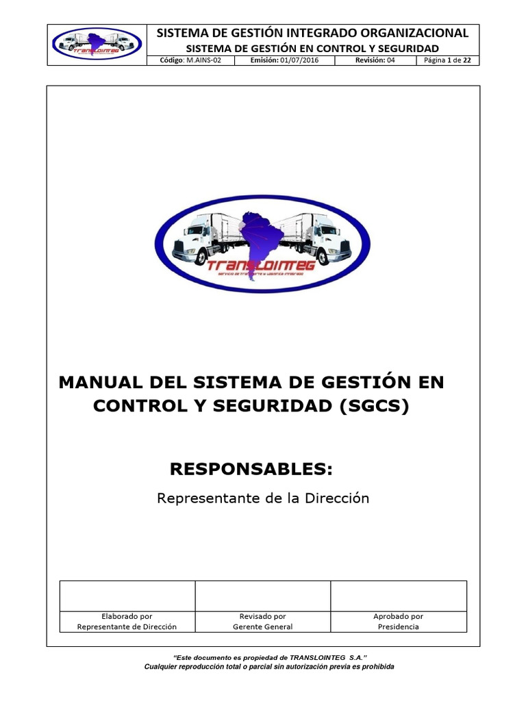 M.AINS-02 MANUAL DE GESTION DE CONTROL SGSC Version 6 | PDF | Auditoría ...