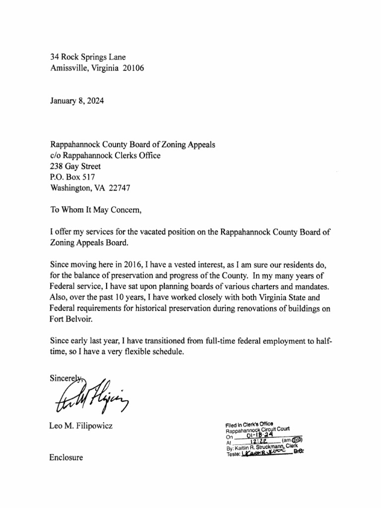Rapp BZA Appointment Application - Leo M Filipowicz | PDF