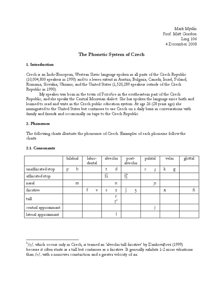 Phonetic System of Czech Language | PDF | Vowel | Phonology