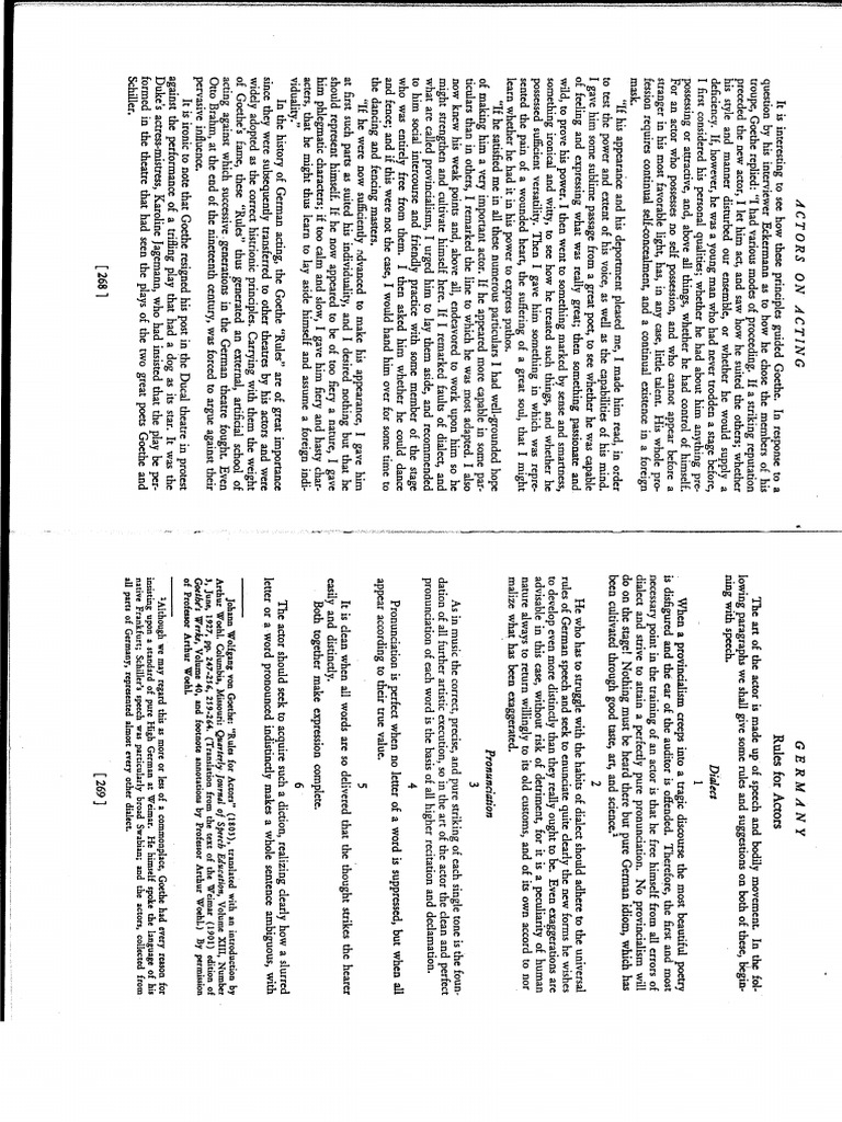 Goethe, Rules For Actors | PDF