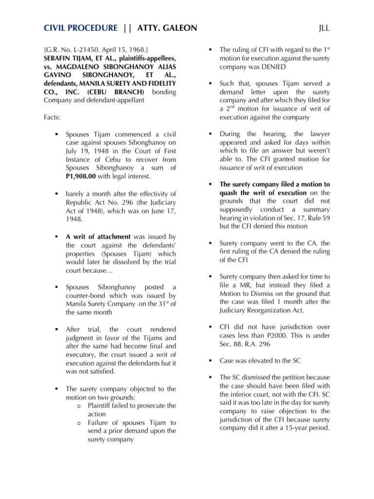 Tijam v. Sibonghanoy NOTES PDF Laches (Equity) Common Law