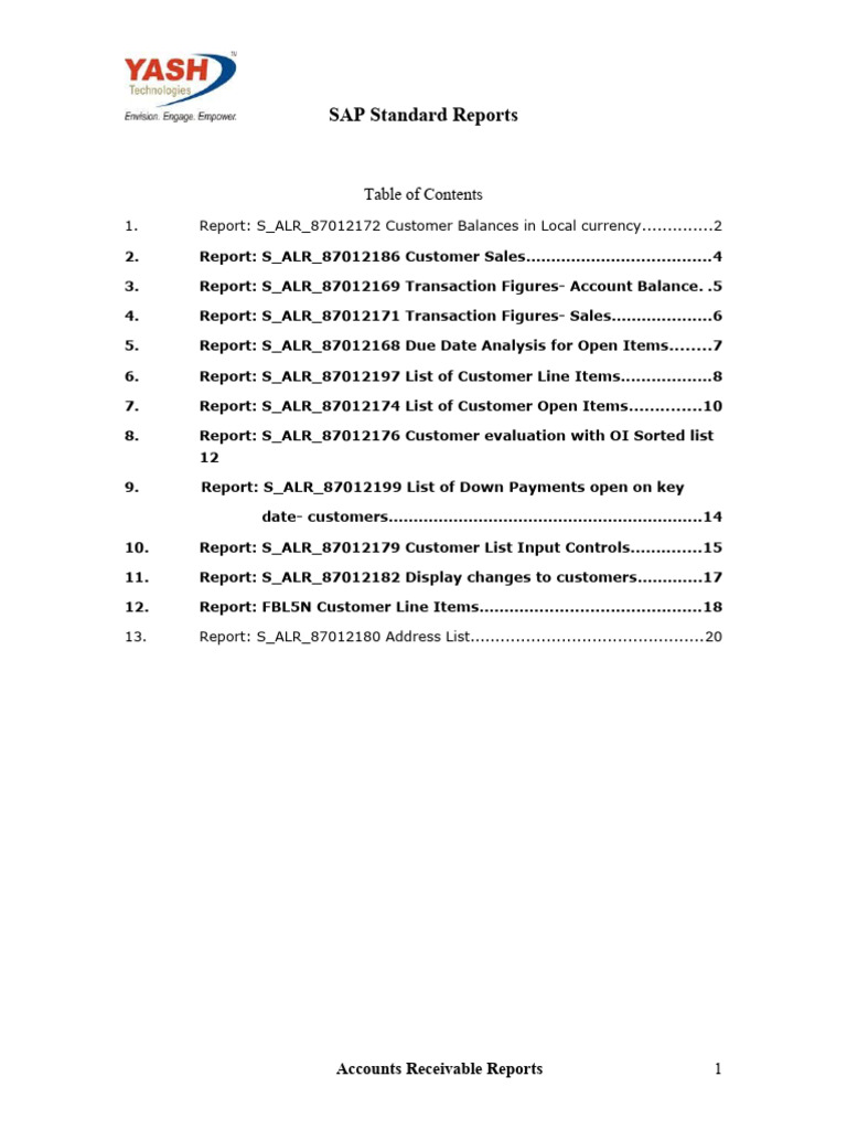 Standard Reports in Accounts Receivables | PDF