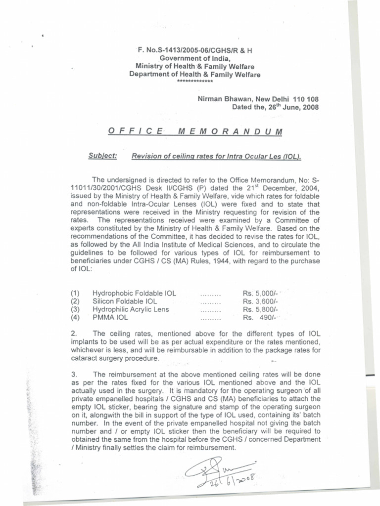 Revised CGHS Rates for IOLs | PDF | Science & Mathematics | Law