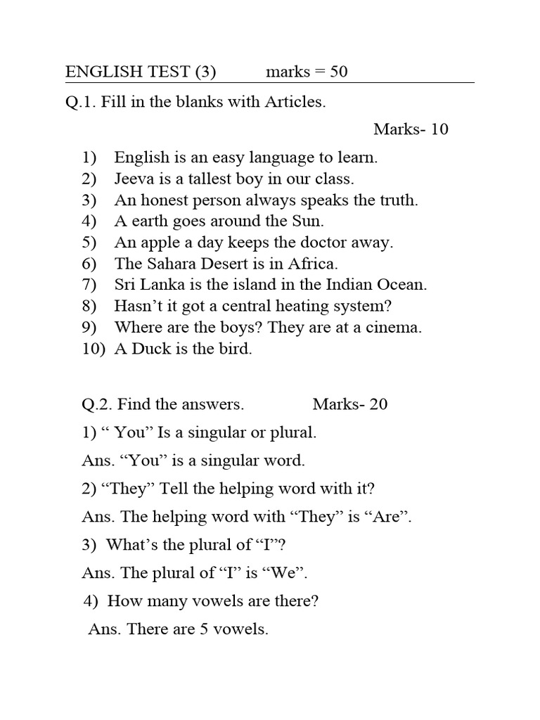 English Test 2 Pdf Grammatical Number English Language