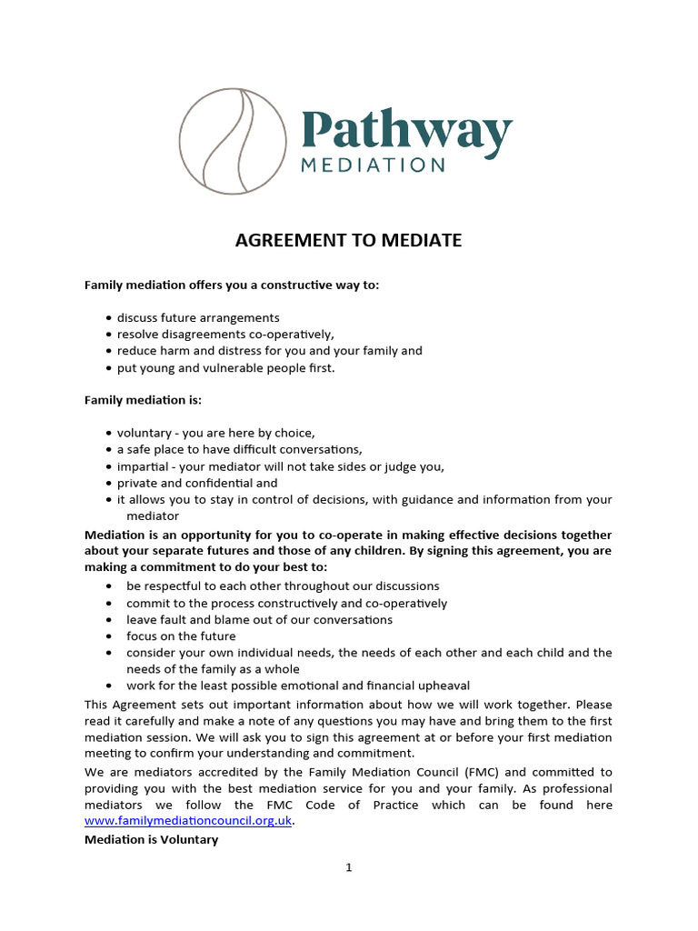 Agreement To Mediate PDF Mediation Confidentiality