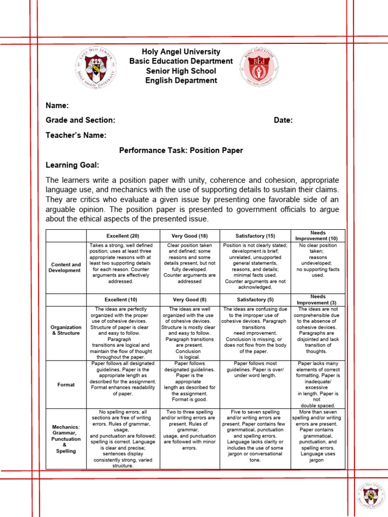 POSITION PAPER - Template | PDF | Grammar | Paragraph