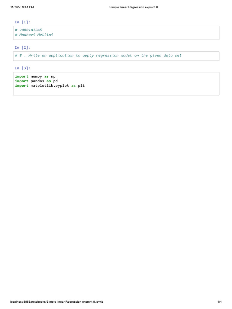 Simple Linear Regression Expmnt 8 | PDF