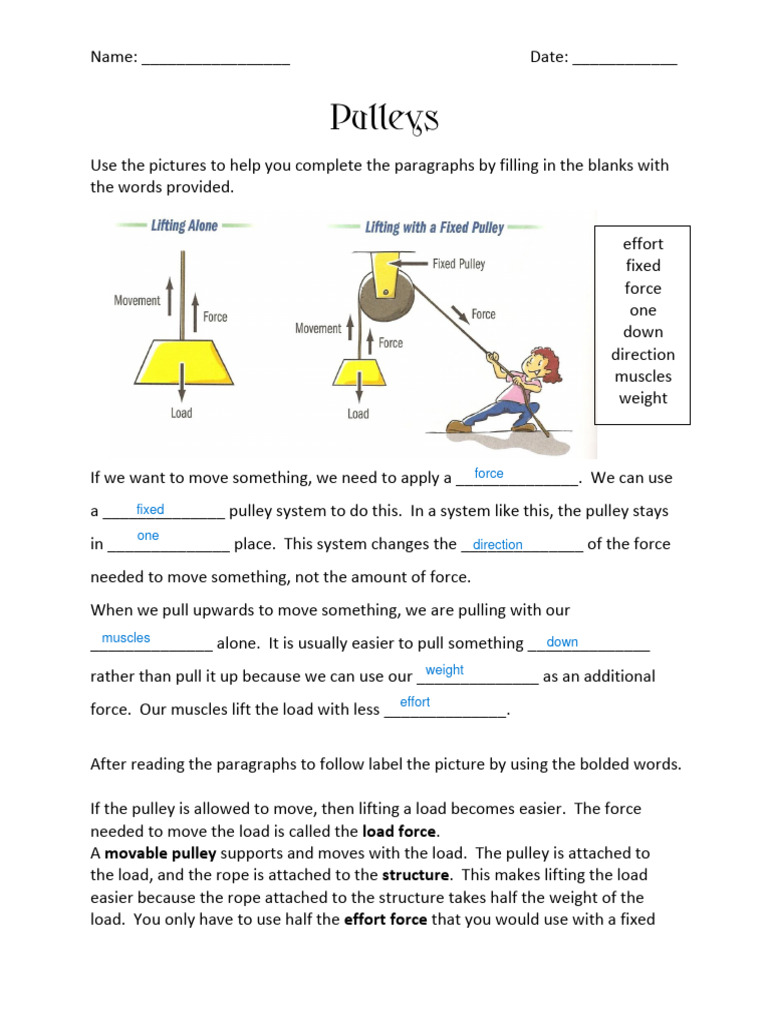 4 Science Pulleys Gears Pulley Questions Download Free PDF Force