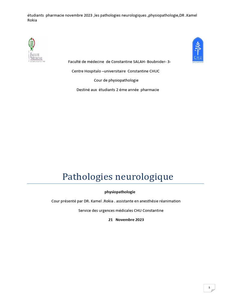 Physiopathologie des pathologies neurologiques | PDF | Nerf | Moelle ...