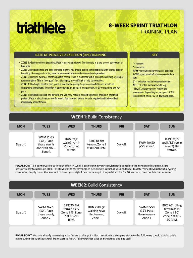 8-Week Sprint Triathlon Training Plan | PDF | Triathlon | Breathing