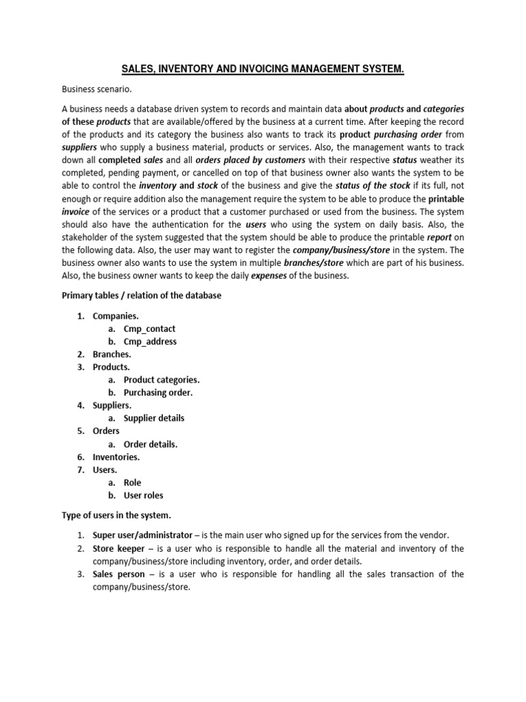 Sales inventory and invoicing management system pdf