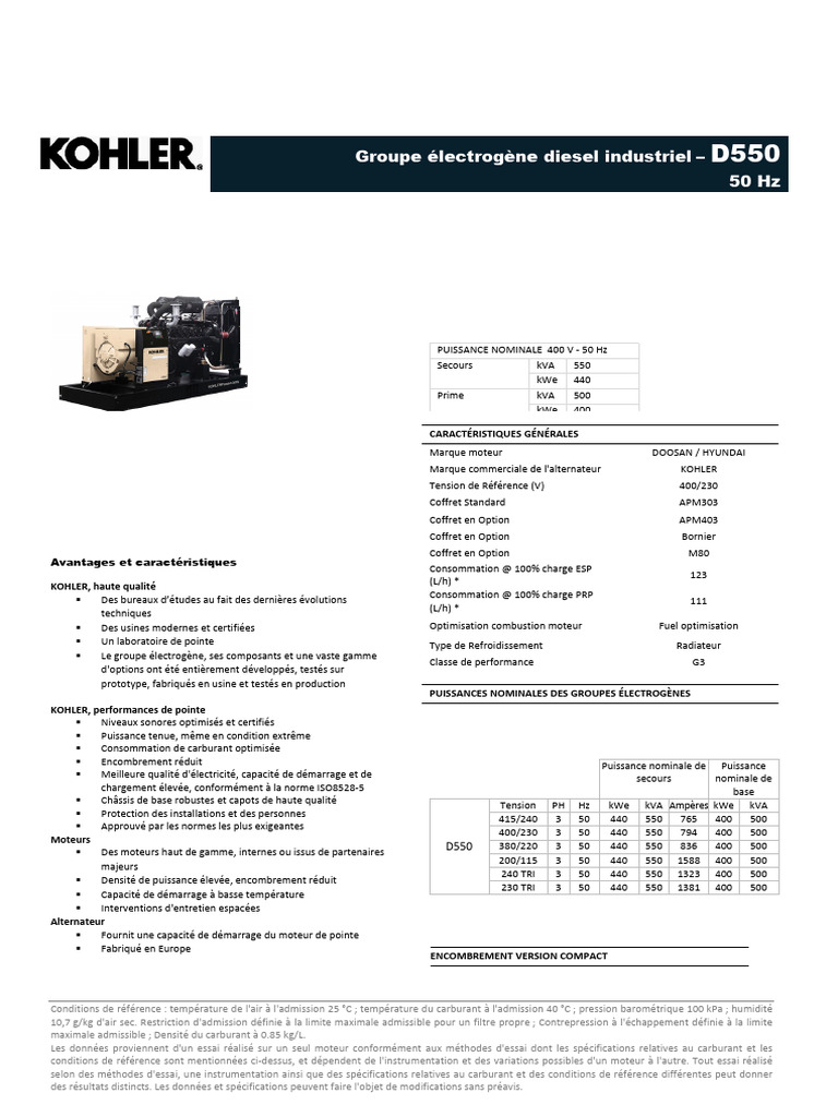 Groupe électrogène diesel D550 550 kVA | PDF | Moteur diesel ...