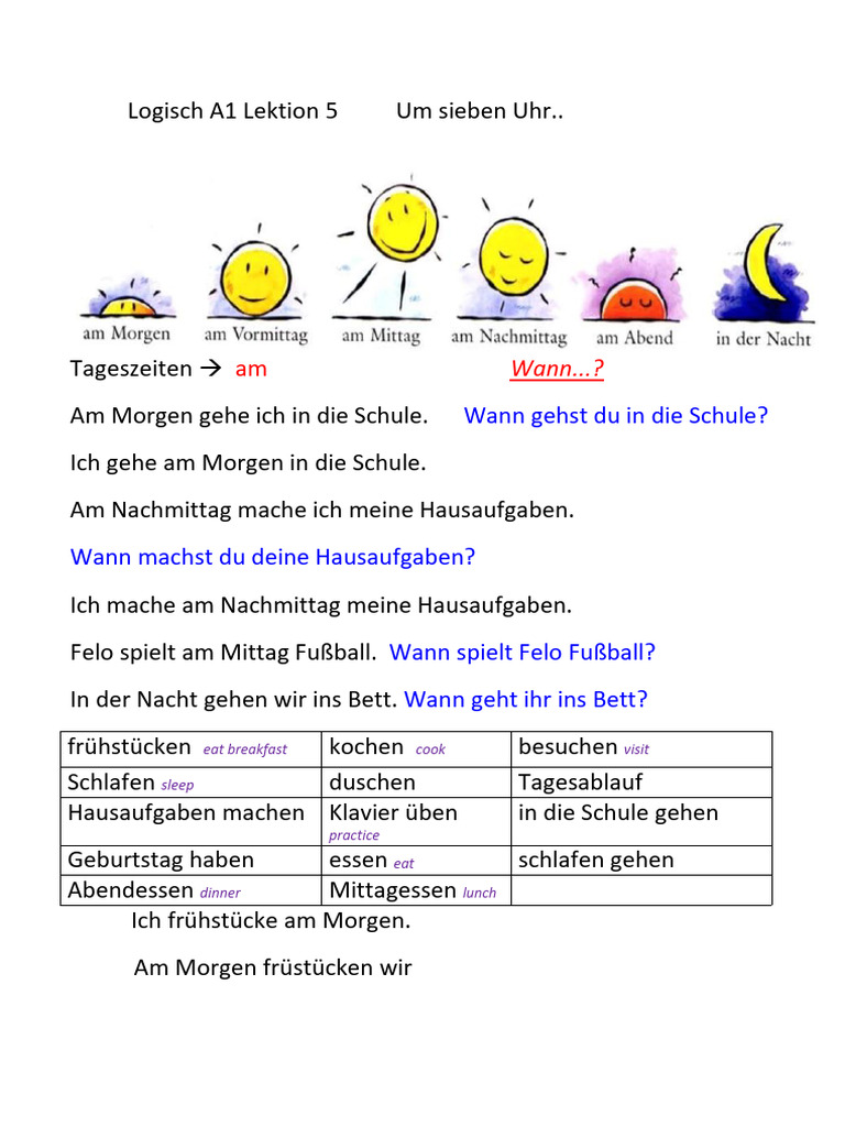Logisch A1 Lektion 5 Um Sieben Uhr | PDF