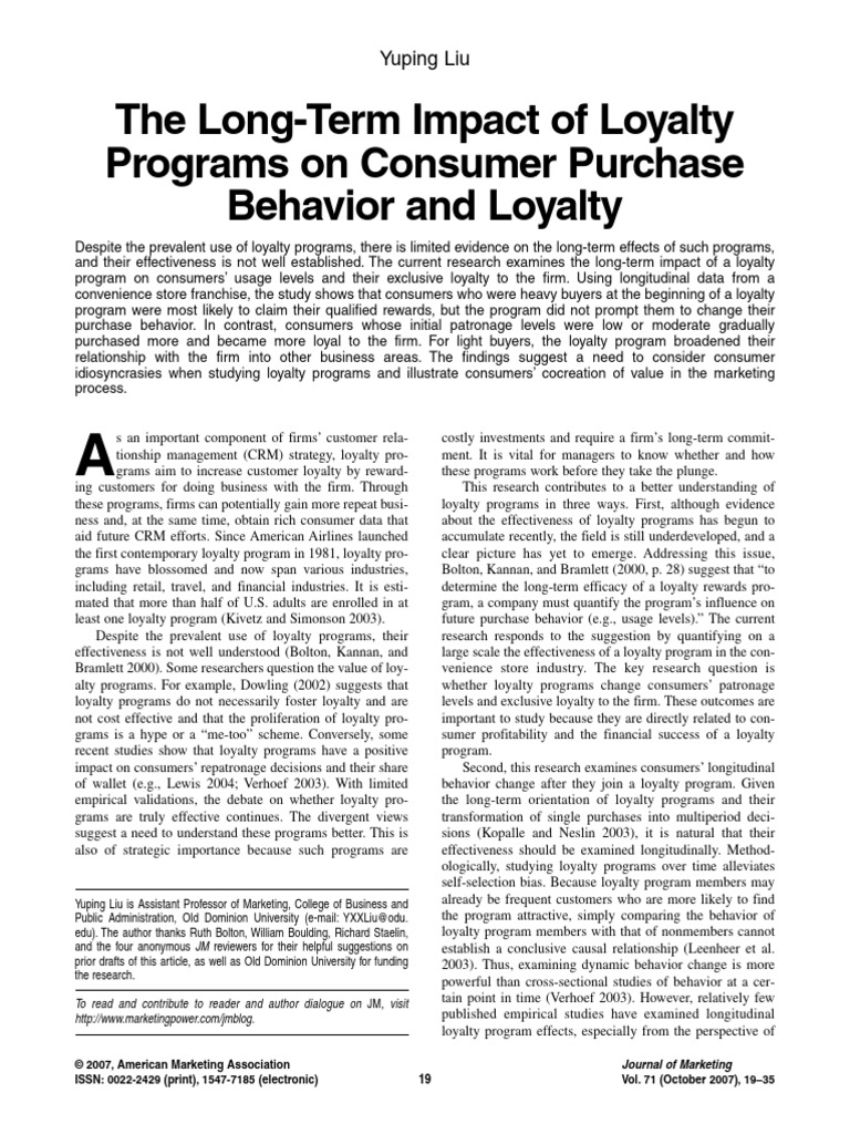 Long-Term Effects of Loyalty Programs | PDF | Loyalty Program | Behavior