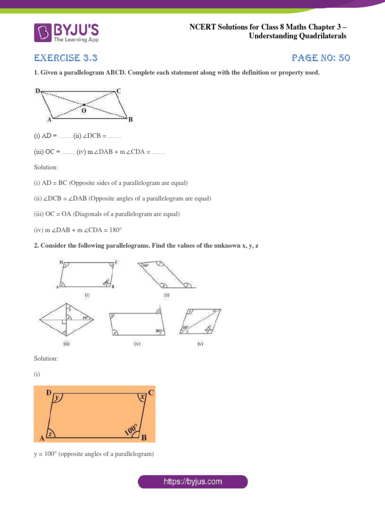 Class 8 Maths: Quadrilaterals Solutions | PDF | Euclidean Plane ...