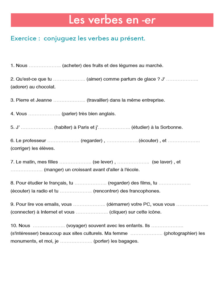 Exercices de conjugaison des verbes en -er | PDF