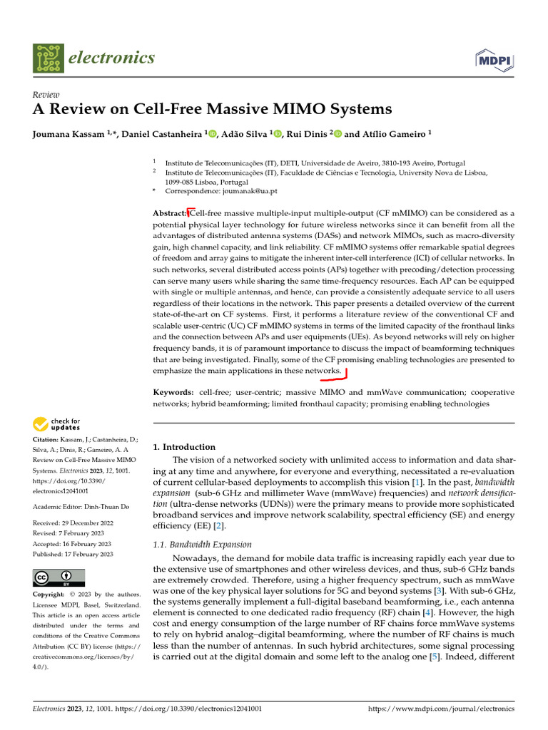A Review On Cell Free Massive Mimo Systems Pdf Mimo Electronics