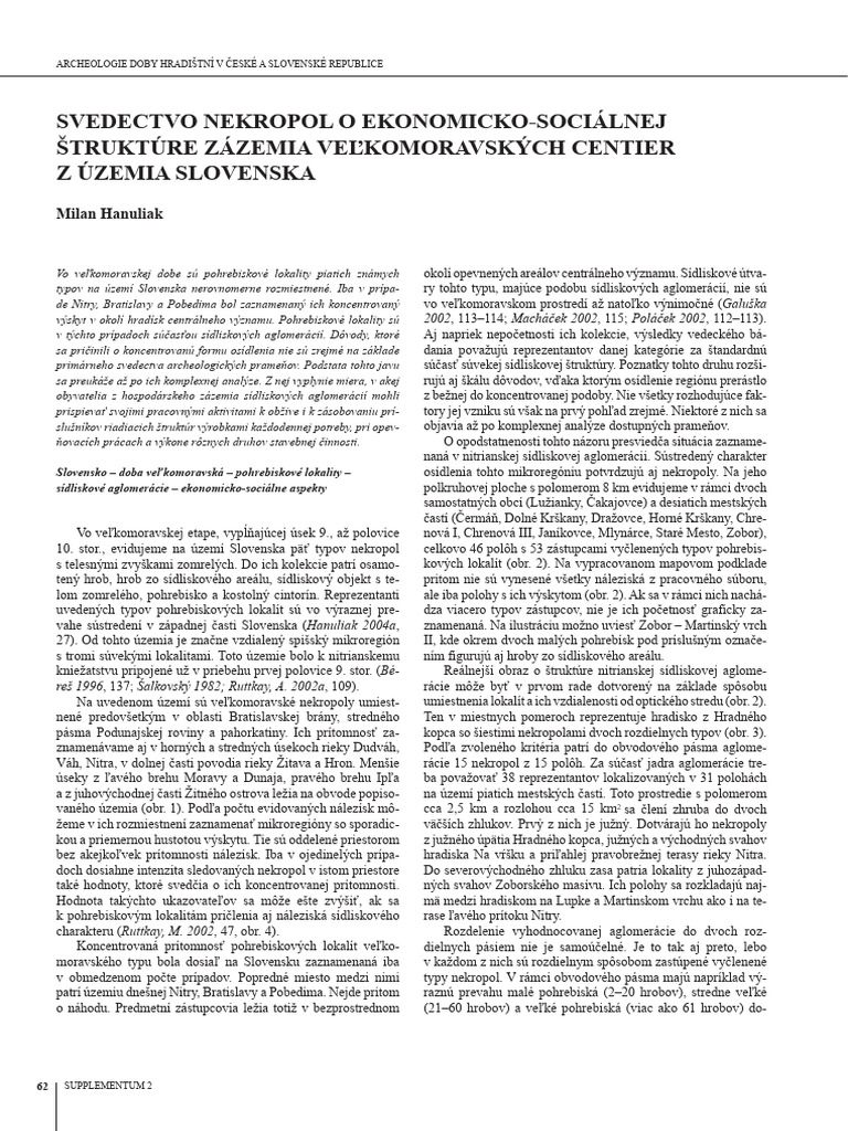 Svedectvo Nekropol o Ekonomicko-Sociálnej Štruktúre Zázemia ...