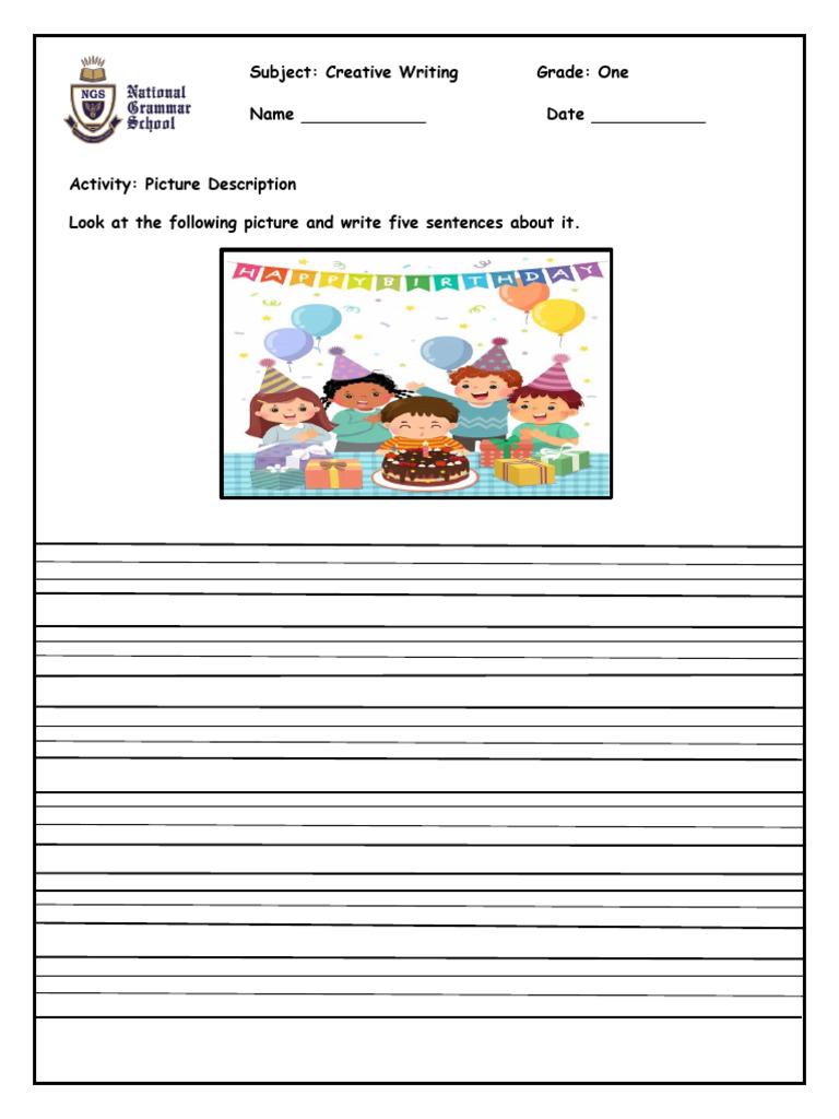 Picture Description Worksheet PDF