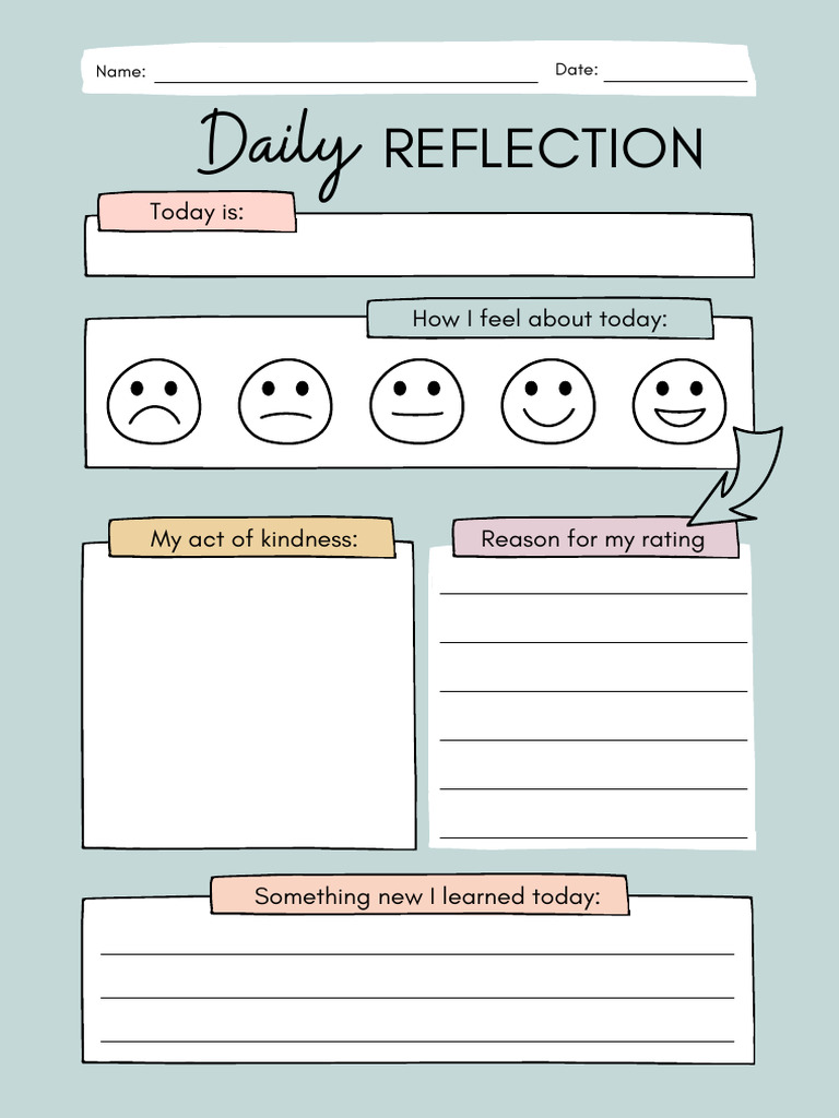 Daily Reflection Worksheet Template | PDF