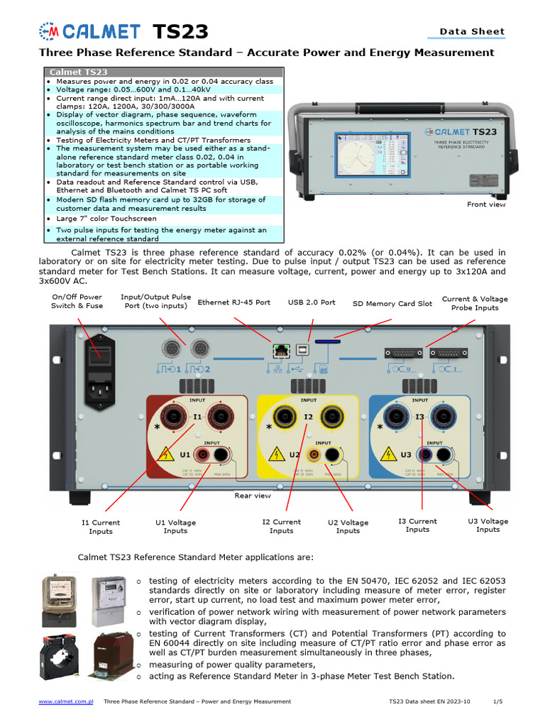 Calmet TS23: Three Phase Reference Meter | PDF | Transformer | Personal ...
