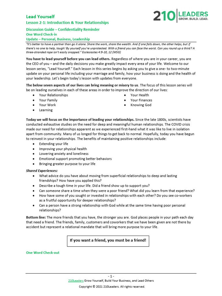 Lesson2 1LeadYourself YourRelationshipsFinal1 | PDF | Friendship ...