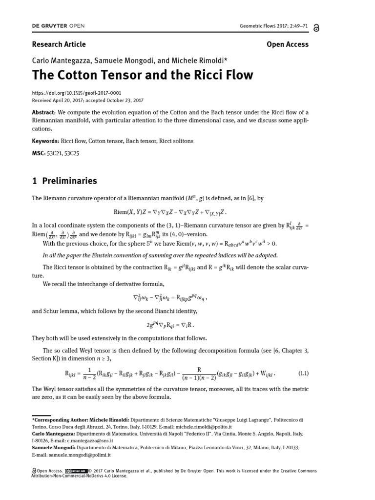 Cotton Tensor Evolution in Ricci Flow | PDF | Metric Geometry | Algebra
