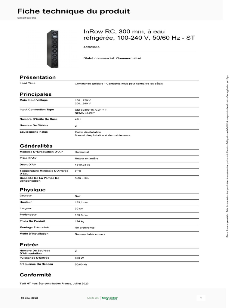 Refroidissement InRow ACRC301S 300 mm | PDF | Maison et jardin ...