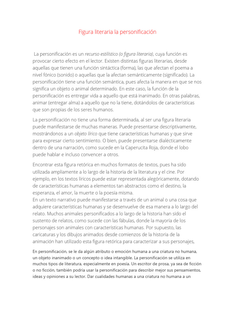 Figura Literaria La Personificación | Descargar gratis PDF | Poesía ...