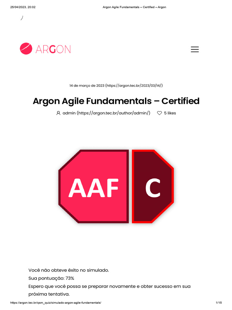 Simulado Certificação Argon Agile Fundamentals | PDF | Desenvolvimento ...