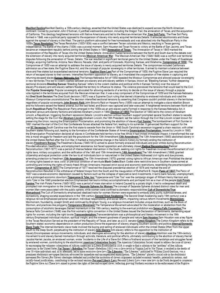 History Final Review Sheet-2 | PDF | Abolitionism In The United States ...