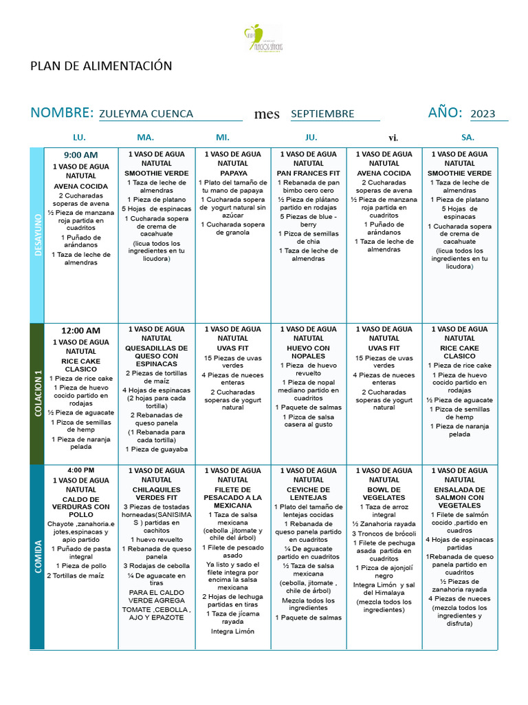 Plan de Alimentación Nutriciónal Unam | Descargar gratis PDF ...
