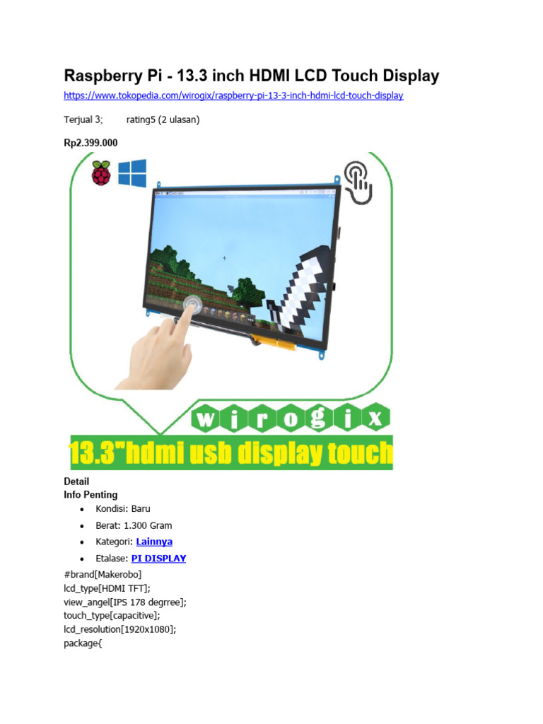 13.3" Touch Screen for Raspberry Pi | PDF