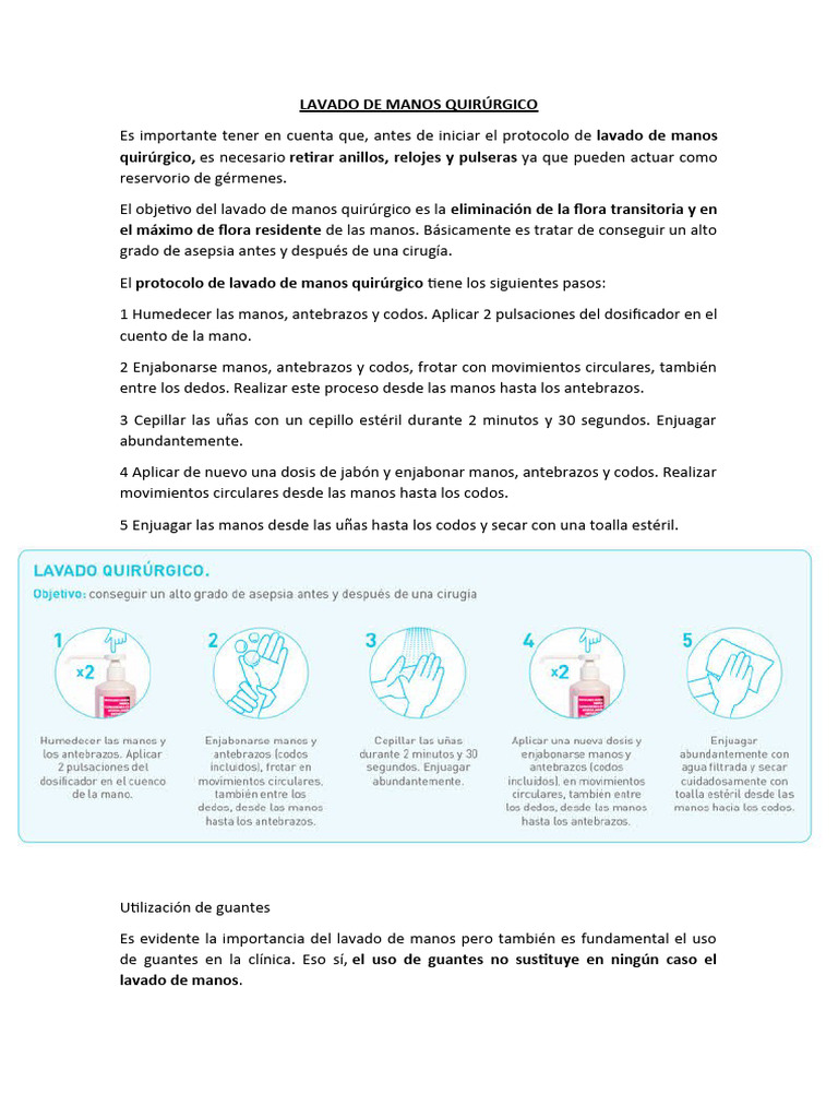 Pasos del Lavado de Manos Quirúrgico | PDF | Lavado de manos | Cuidado ...