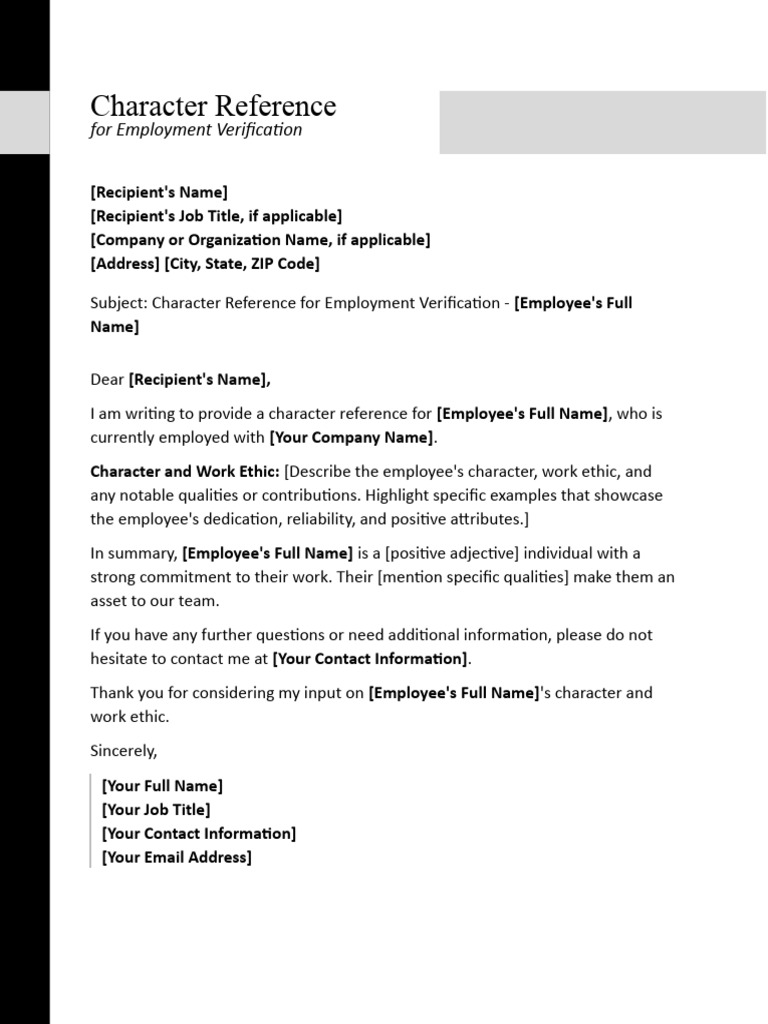 Character Reference For Employment Verification | PDF | Career & Growth